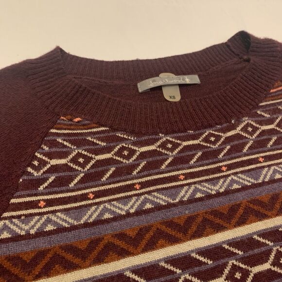 Smartwool Ethno Graphic Crew Neck Sweater Purple Print Striped Wool - Women's XS - Picture 2 of 11